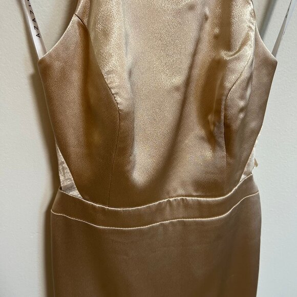 Azazie Clarice Gold Metallic Satin Bridesmaid Dress Sz 6 EUC - Picture 7 of 12